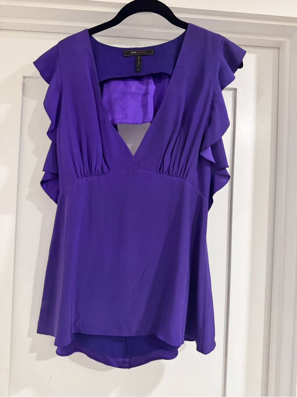 Purple Ruffle Sleeve V-Neck Blouse